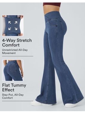 NWT Halara Flex High Waisted Crossover Pocket Washed Casual Jeans Women XL Tall